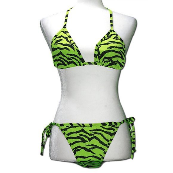 CHUN'S FASHION GREEN Black Zebra Stripe Bikini Set - Picture 1 of 7